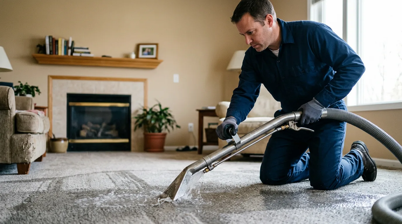 Water damage restoration technician working near Biscoe, NC